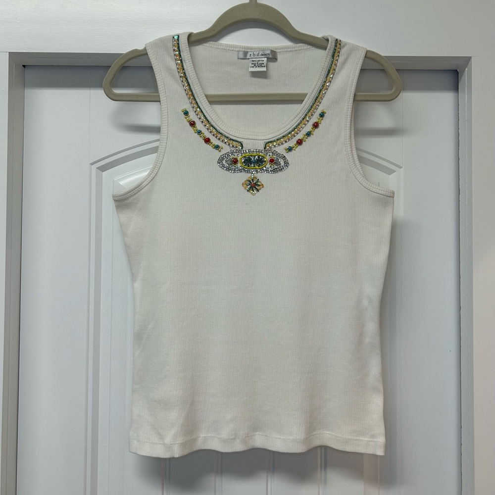 z.b.d. designs Woman’s Vintage 90s Beaded Sequin Ribbed Tank Top Size L
